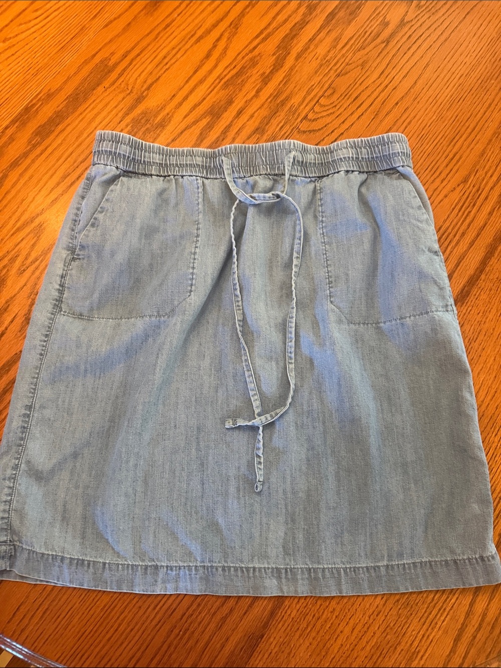 Talbots  10P Light Blue Denim Drawstring Mini Skirt